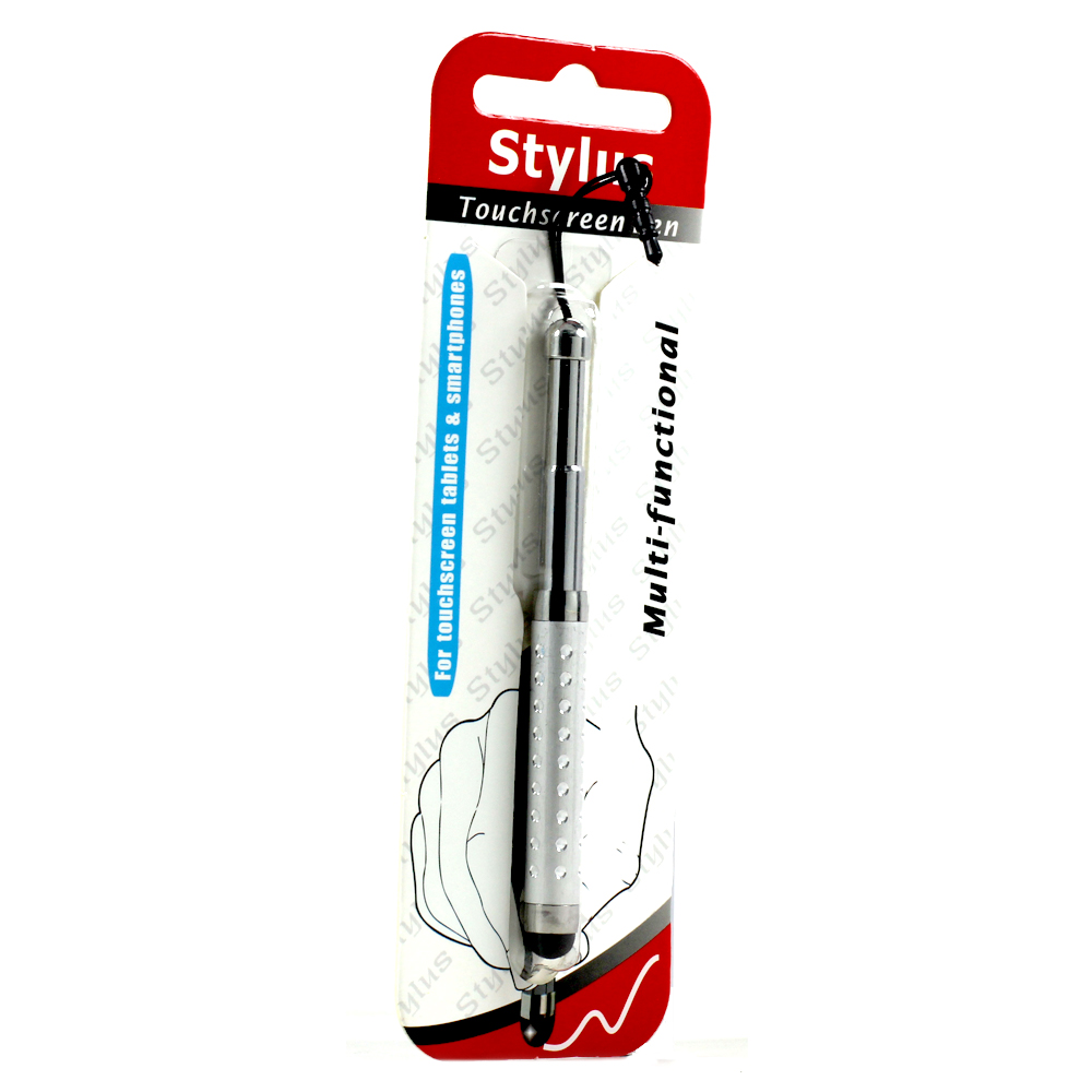 Mini Diamond Shrinkable Stylus Touch Pen with EarPHONE Dust Cap (Silver)